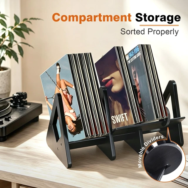 Alt view image 4 of 5 - Vinyl Record Storage,Expandable & Detachable Bamboo Tabletop Book Shelf