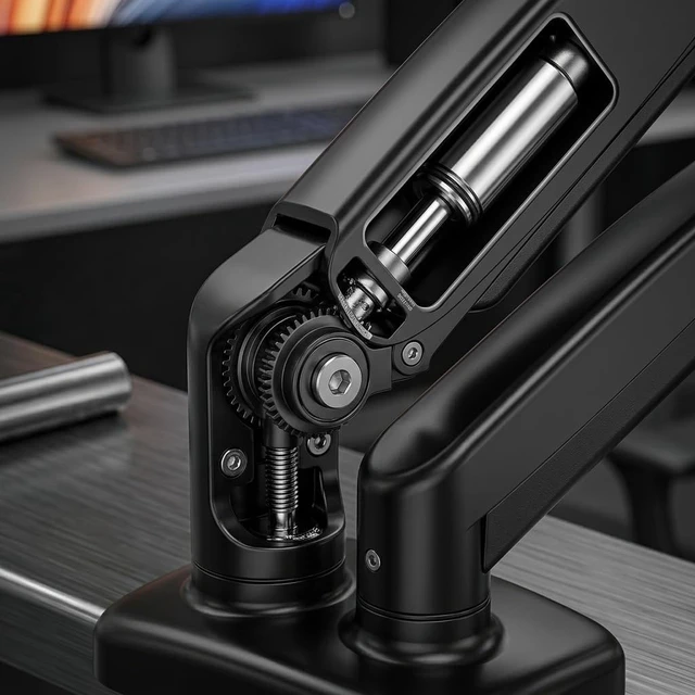 Alt view image 3 of 5 - Bellogoo Dual Monitor Mount, Gas Spring Monitor Arm for 2 Monitors up to 32 Inches, Fully Adjustable VESA Desk Mount with C-Clamp and Grommet Base, Black