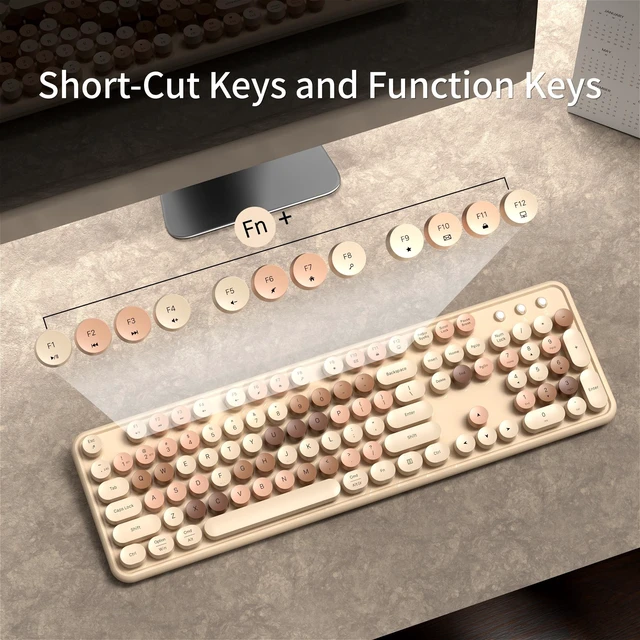 Alt view image 5 of 5 - KEQTFT Cute Colorful Wireless Bluetooth Keyboard, Milk Tea Colorful