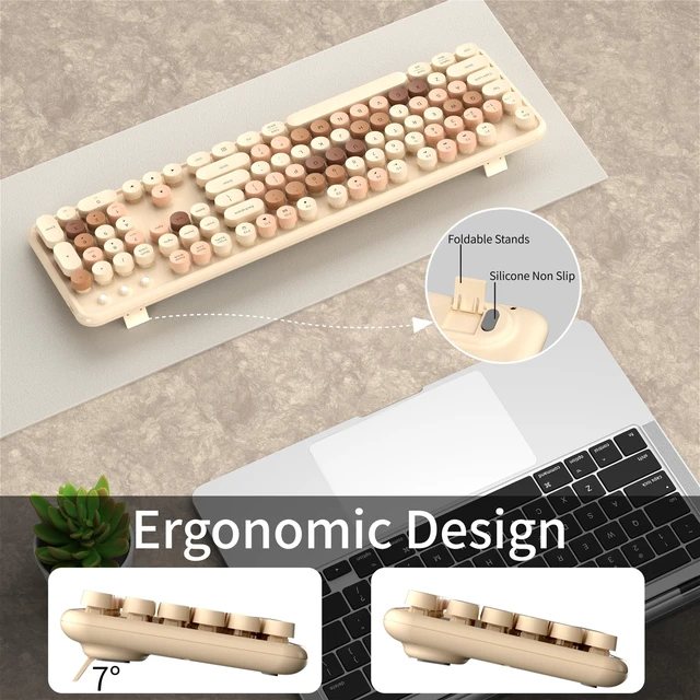 Alt view image 4 of 5 - KEQTFT Cute Colorful Wireless Bluetooth Keyboard, Milk Tea Colorful