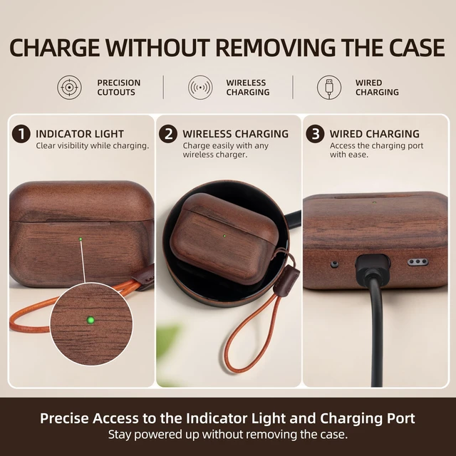Alt view image 4 of 5 - Wooden AirPods Pro 2 Case, North American Walnut, Unique Natural Wood Grain
