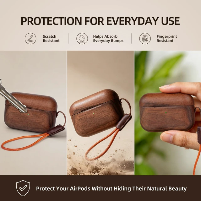 Alt view image 5 of 5 - Wooden AirPods Pro 2 Case, North American Walnut, Unique Natural Wood Grain