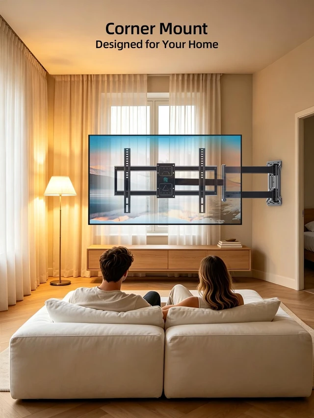 Alt view image 2 of 5 - HCMOUNTING Corner TV Wall Mount Long Arm for 43-80 Inch TVs Holds 132 lbs