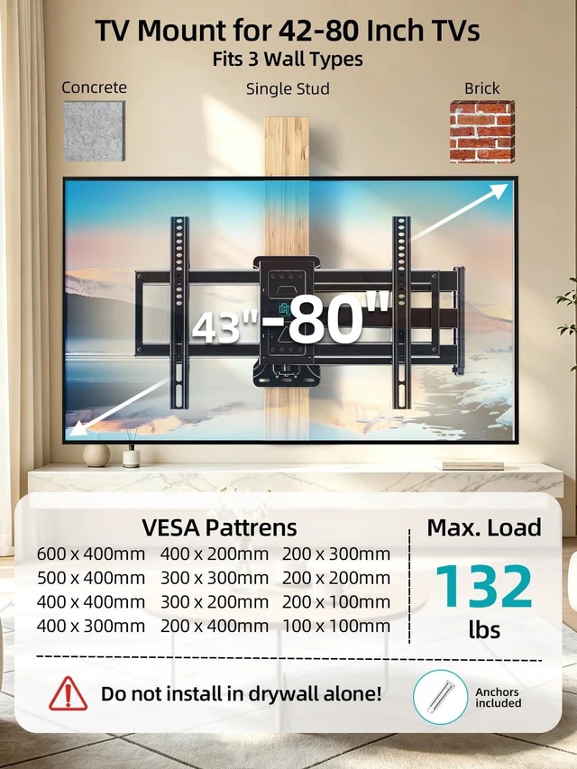 Alt view image 3 of 5 - HCMOUNTING Corner TV Wall Mount Long Arm for 43-80 Inch TVs Holds 132 lbs