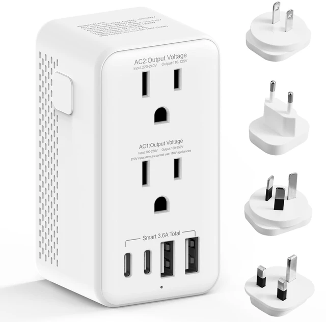 Main image of 1200W Voltage Converter US to Europe, 220V to 110V Power Converter for European Travel 6-in-1 with 2 USB-A, 2 USB-C Port & UK/AU/US/IT/EU Plug Adapters for 200+ Countries
