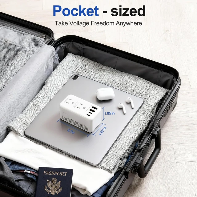 Alt view image 2 of 5 - 1200W Voltage Converter US to Europe, 220V to 110V Power Converter for European Travel 6-in-1 with 2 USB-A, 2 USB-C Port & UK/AU/US/IT/EU Plug Adapters for 200+ Countries