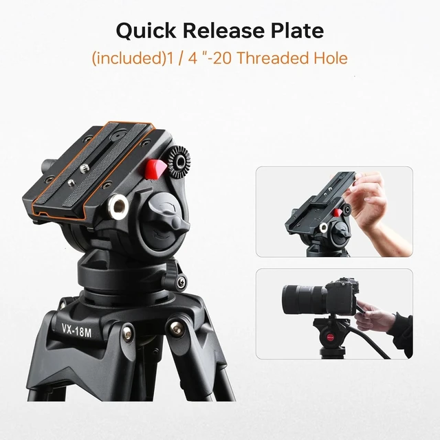 Alt view image 3 of 5 - VILTROX VX-18M 74 Inch Heavy Video Tripod with Fluid Head