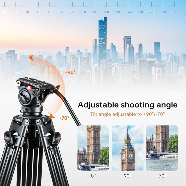 Alt view image 5 of 5 - VILTROX VX-18M 74 Inch Heavy Video Tripod with Fluid Head