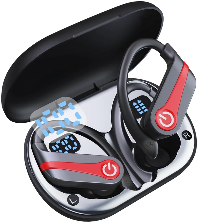 Main image of Wireless Earbuds 120H Playtime Bluetooth 6.1 Sport Headphones with Earhooks ^^ IP7 Waterproof In-ear Buds Feature ENC Noise Cancelling Mic & Hi-Res Audio Earphones, Digital Display for Gym Work