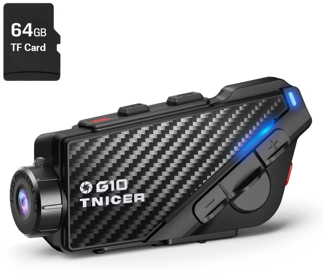 Main image of TNICER Motorcycle Bluetooth Headset with Camera G10 Motorcycle Camera with EIS Helmet Bluetooth Headset 8-Way 1000m WiFi Recording Intercom with 64G Card