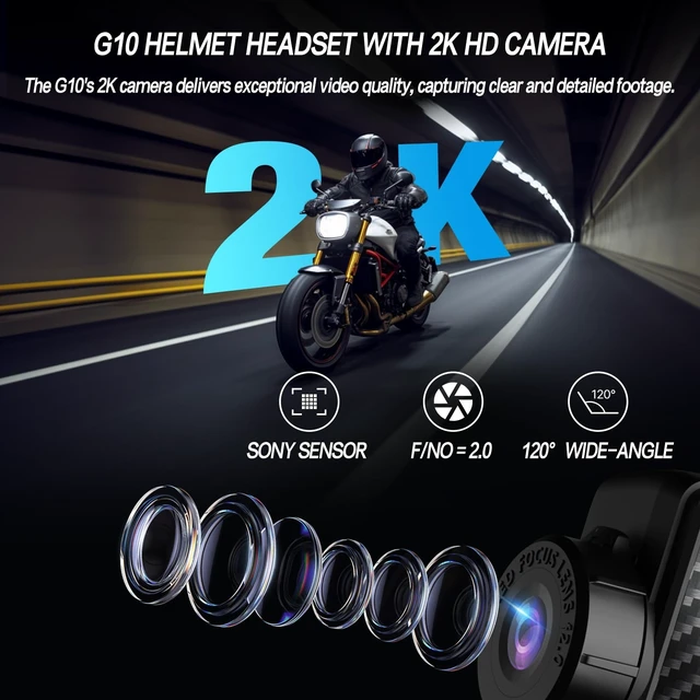 Alt view image 2 of 5 - TNICER Motorcycle Bluetooth Headset with Camera G10 Motorcycle Camera with EIS Helmet Bluetooth Headset 8-Way 1000m WiFi Recording Intercom with 64G Card