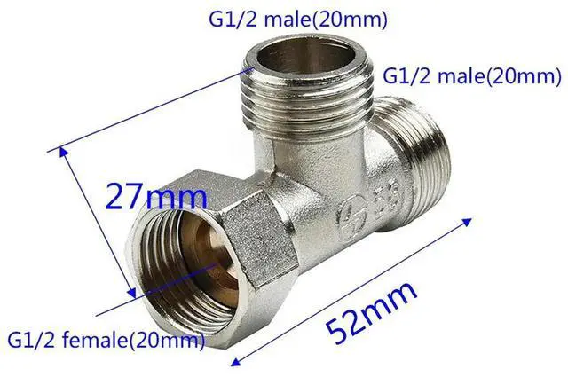 Alt view image 3 of 3 - T-shaped G1/2" Shower Three-way Connector Adapter Adjustable Water Diverter Valve Toilet Bidet Water Separator Faucet Splitter