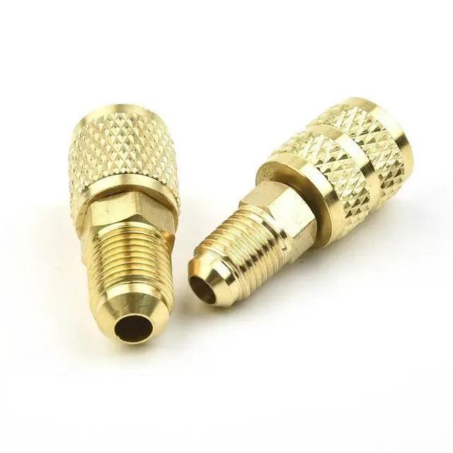 Alt view image 2 of 3 - Brass Adapter 5/16 SAE F Quick Couplers To 1/4 SAE M Flare 5/16 SAE M To 1/4 SAE For R410 R32 R22 Air Conditioning Adapter