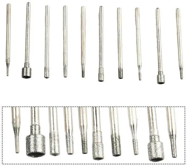 Alt view image 2 of 3 - 10 Pcs Diamond Jade Grinding Head Diamond Burr Core Drill Bit 0.8-5mm Grinding Head Rotating Tool