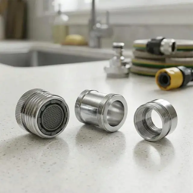 Alt view image 3 of 3 - For Garden Hose Faucet Adapter Set in Solid Brass Chrome Finish Includes 55/64 Female 15/16 Male and G1/2 Adapters