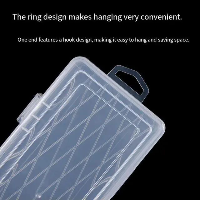 Alt view image 3 of 3 - 14inch transparent long tool box for jewelry pencil case spoon with hanging loop bottom grid reinforcement and lock