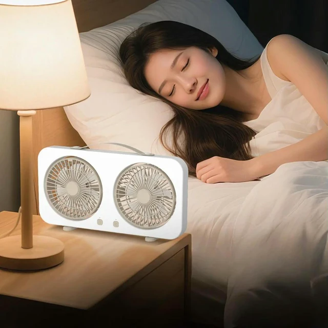 Alt view image 3 of 3 - Dual Head USB Desktop Fan with Independent Head Control for Office Dormitory and Outdoor Use Quiet Reliable Airflow Delivery