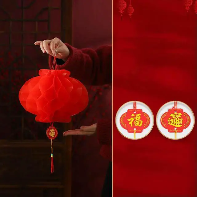 Alt view image 3 of 3 - Set of 20 Weatherproof Red For HONEYCOMB Ball Lanterns Traditional Chinese Style Paper Decorations for Homes and Shops