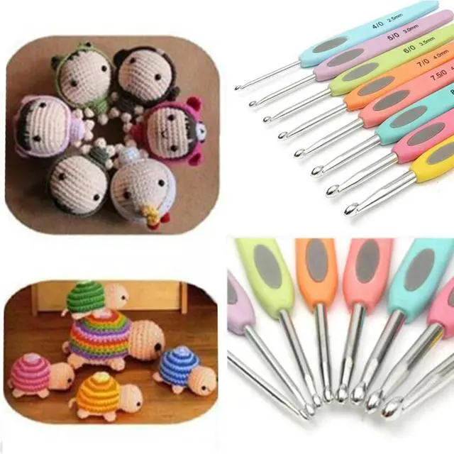 Alt view image 2 of 3 - Knitting Needles Crochet Hooks 8pcs Set 2.5~6mm Easy Tool Plastic Handle Aluminum Useful Accessories