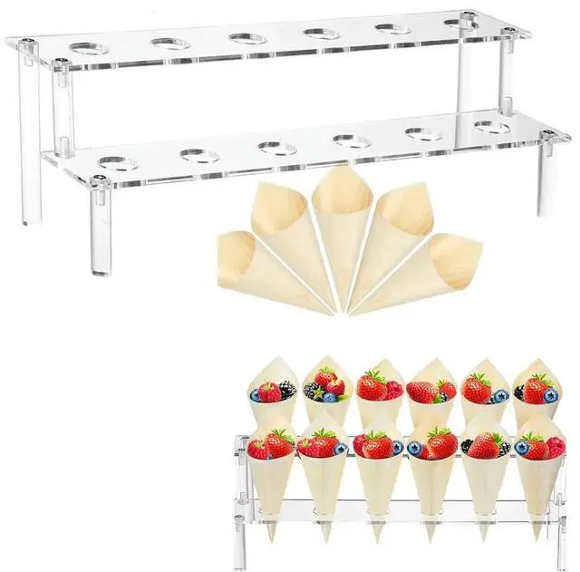 Alt view image 3 of 6 - 12 Hole Acrylic Cone Rack for Ice Cream Food Cones For Charcuterie Appetizers and Salads with Transparent Material