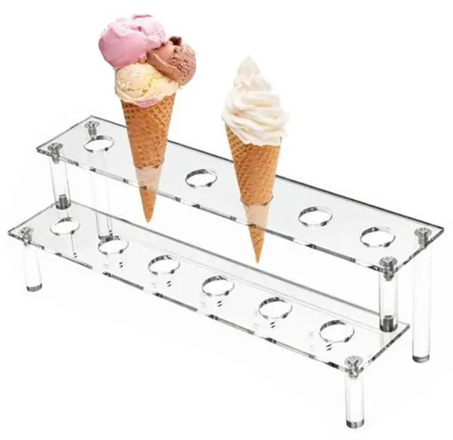Alt view image 2 of 6 - 12 Hole Acrylic Cone Rack for Ice Cream Food Cones For Charcuterie Appetizers and Salads with Transparent Material