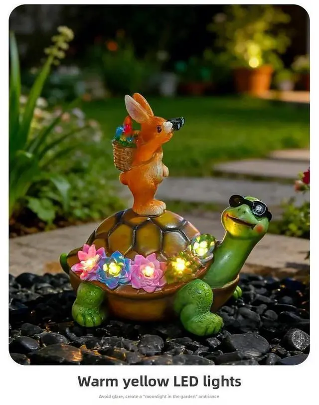 Alt view image 3 of 3 - Resin Turtle Rabbit Solar Light for Outdoor Garden Courtyard Patio Decor Warm LED Illumination 19x12.5x19cm Waterproof