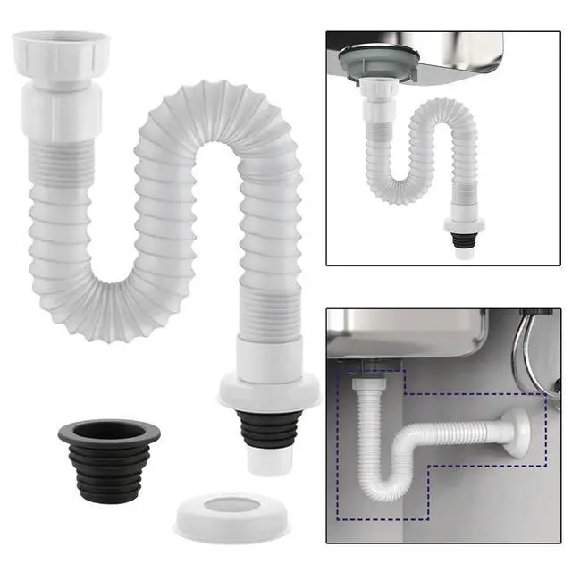 Alt view image 3 of 3 - Sink Drain Pipe Extendable Flexible Hose 0.32 to 0.78 Meters with Fittings for Kitchen and Bathroom Wastewater Drain