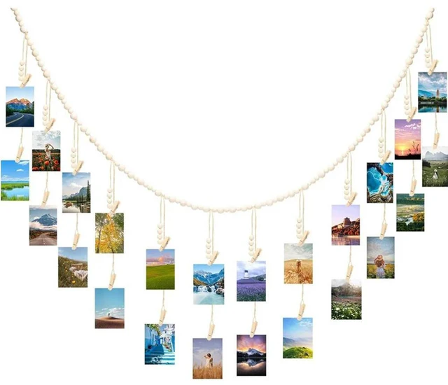 Main image of Mother's Day Boho Photo Decor Boho Style Photo Garland Hanging Decoration Personalized Wall Art 24 Wooden Clips