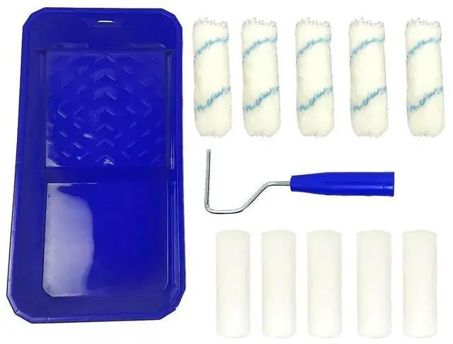 Alt view image 2 of 3 - Paint Roller and Brush Set with Ergonomic Steel Handle Stand and Plastic Paint Tray Made for Use with Water and Oil Based Paints