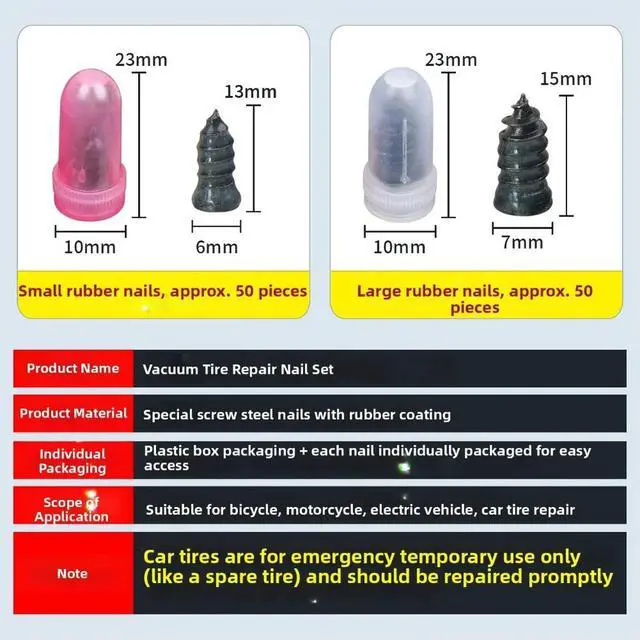 Alt view image 2 of 3 - Efficient Tire Repair Kit with 100 Stoppers and Screwdriver for Fast Fixing Punctures Includes Two Sizes of Stoppers