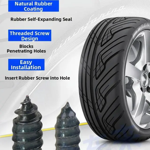 Main image of Efficient Tire Repair Kit with 100 Stoppers and Screwdriver for Fast Fixing Punctures Includes Two Sizes of Stoppers