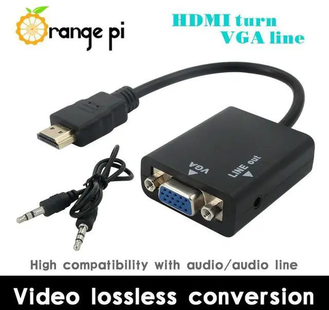 Main image of Orange Pi HDMI to VGA Cable of 17cm anti-jamming transmission line work with Monitor up to 720P