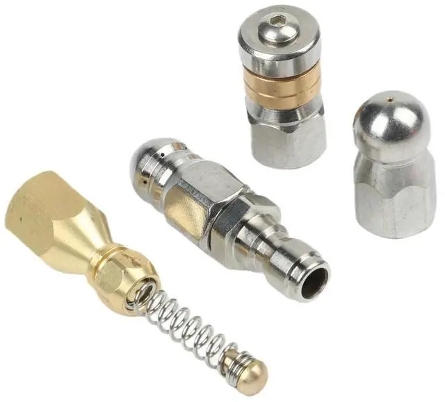 Main image of Pipe Cleaning Nozzle Kit with 14 Inch Quick Connect Sewer Jetting Nozzles Stainless Steel Includes Tape and Accessories