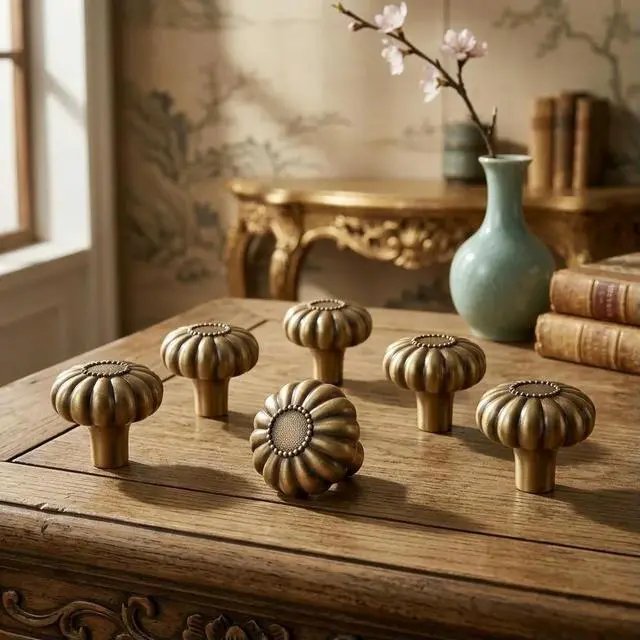 Alt view image 3 of 3 - Brass Cabinet Knobs 30mm Solid Brass Construction 6 Pack Fluted Design with Flat 10mm Base for Wardrobe Drawer Applications