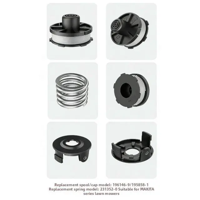 Alt view image 2 of 3 - Tap and Go compatible replacement thread spool set with 4 spools one cover and spring for Makita195858 1 196146 9