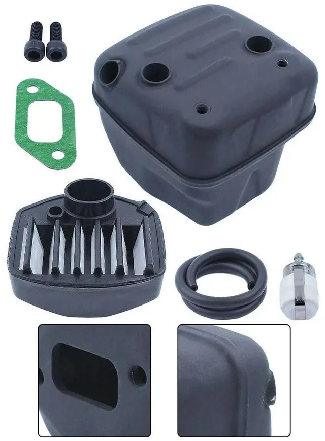 Alt view image 2 of 3 - Replacement Exhaust Muffler and Filter Kit for 357XP 359 355 357 Chainsaw with Gasket Bolts Fuel Line and Air Filter