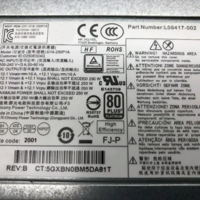 Alt view image 3 of 3 - D16-250P1A For ProDesk 400 600 800 G3 G4 Power Supply 250W PCH022 L08417-002 901761-002