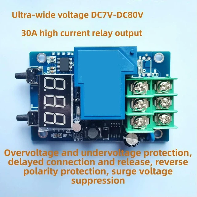 Alt view image 3 of 3 - Time Delay Switch for DC Voltage Monitoring from 7V to 80V with 3-Digit Red Display and Adjustable Threshold Settings