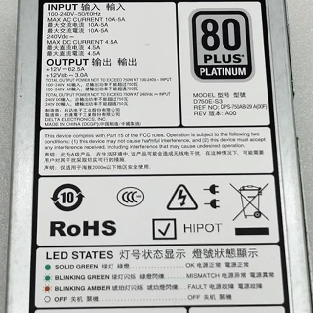 Alt view image 3 of 3 - 0CWKMX For R520 R530 R620 R630 R720 R730 R820 T420 T620 R530XD R730XD Server 750W Power Supply D750E-S3 CN-0CWKMX