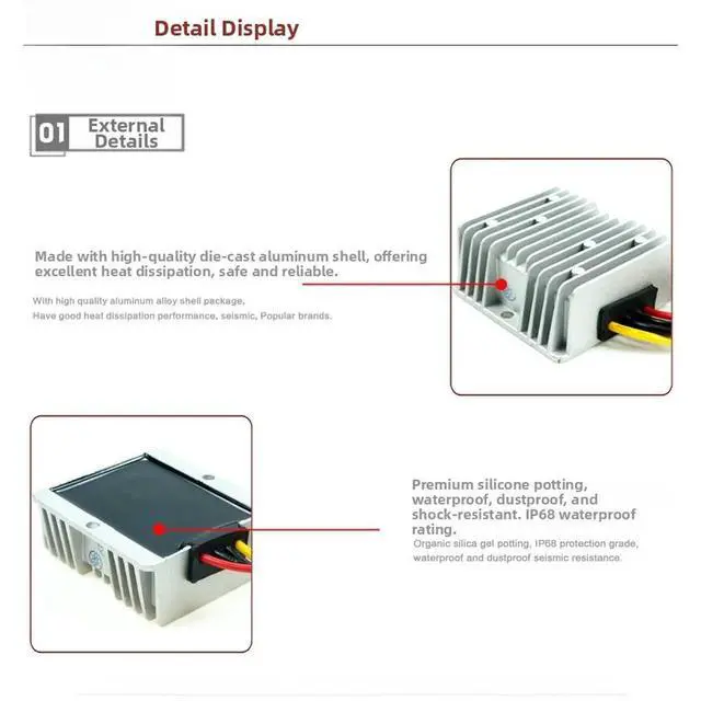 Alt view image 2 of 3 - IP68 Waterproof 24V Input to 48V Output DC-DC Boost Converter 3A 144W Regulator Module Aluminum Housing 74x74x32mm