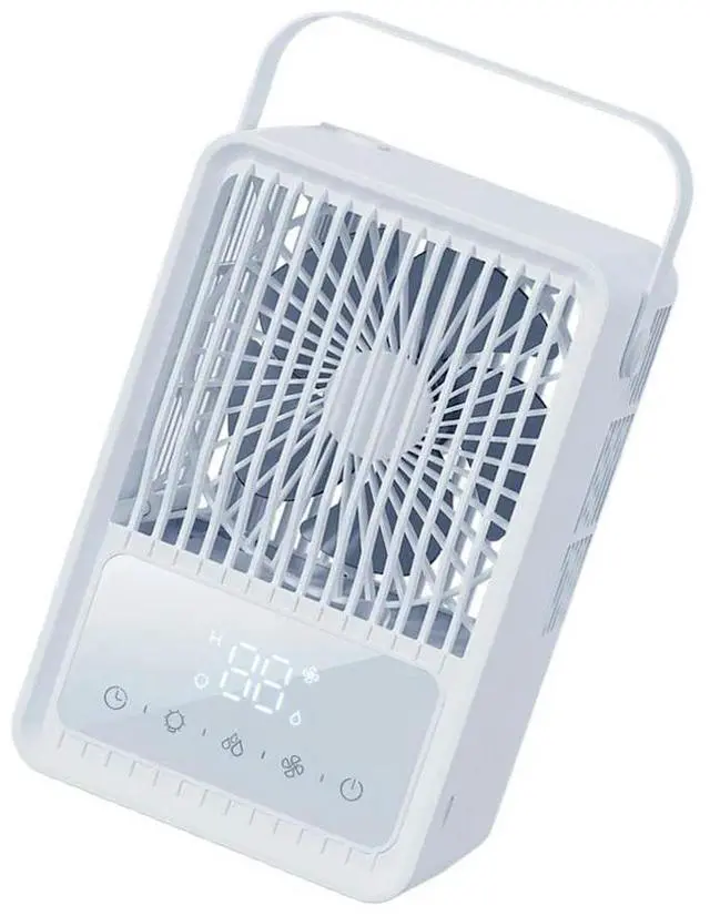 Alt view image 2 of 3 - For Hot Summer Days Silent Misting Fan Humidifier With Led LED Light Fan Cooling Fan White Compact Design