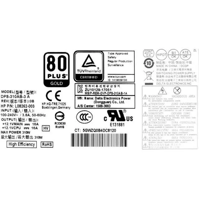 Alt view image 2 of 3 - For ProDesk 280 288 G3 MT 310W Switching Power Supply DPS-310AB-3 A L08262-003 901772-003 937516-004