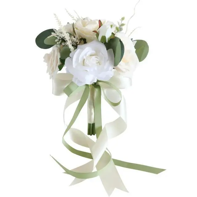 Alt view image 2 of 3 - Silk Rose Bridal Bouquet Artificial Hand Tied Flowers for Weddings Proposals Party Decoration Measures 20 26cm