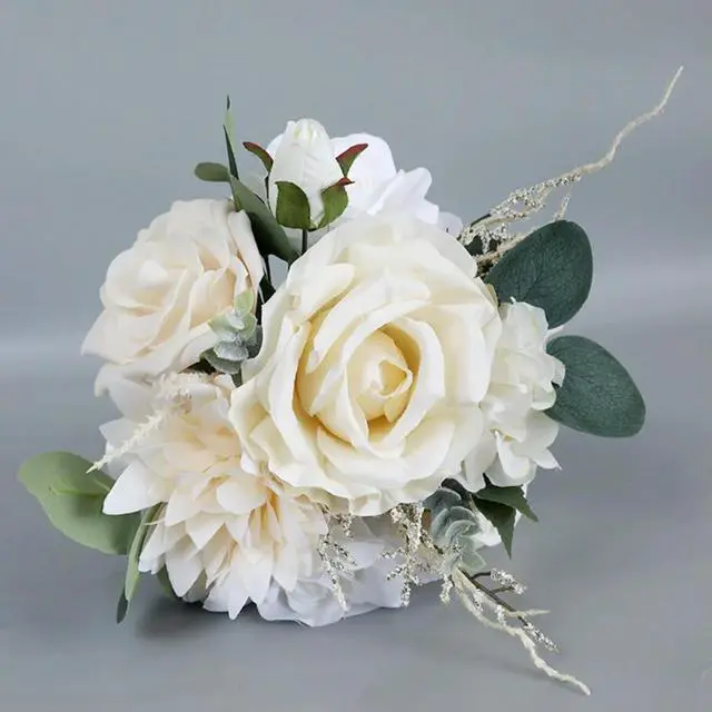 Alt view image 3 of 3 - Silk Rose Bridal Bouquet Artificial Hand Tied Flowers for Weddings Proposals Party Decoration Measures 20 26cm