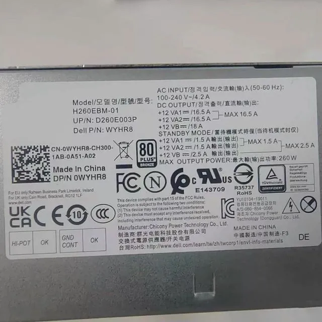 Alt view image 2 of 3 - For 5090 7070 7080 7090 MT 260W Power Supply H260EBM-01 0WYHR8 HU260EBM-00 0J17YJ 0T5K83 L260EBM-01 6+4+4