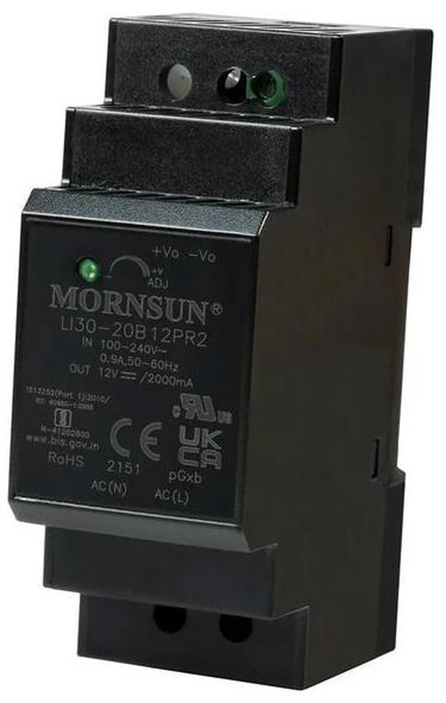 Alt view image 3 of 3 - 12V 2A Industrial DIN-Rail Power Supply, AC/DC Converter