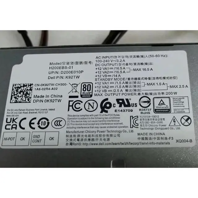 Alt view image 2 of 3 - For Optiplex 3080 5080 7080 5090 7090 SFF 200W Power Supply Adapter H200EBS-01 L200EBS-01 H200EPS-01 K92TW 5TVM5 52C2P