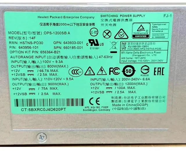 Alt view image 2 of 3 - For DL580 G8 Gen8 1200W Server Power Supply HSTNS-PL30 643933-001 660185-001 643956-201 656364-B21