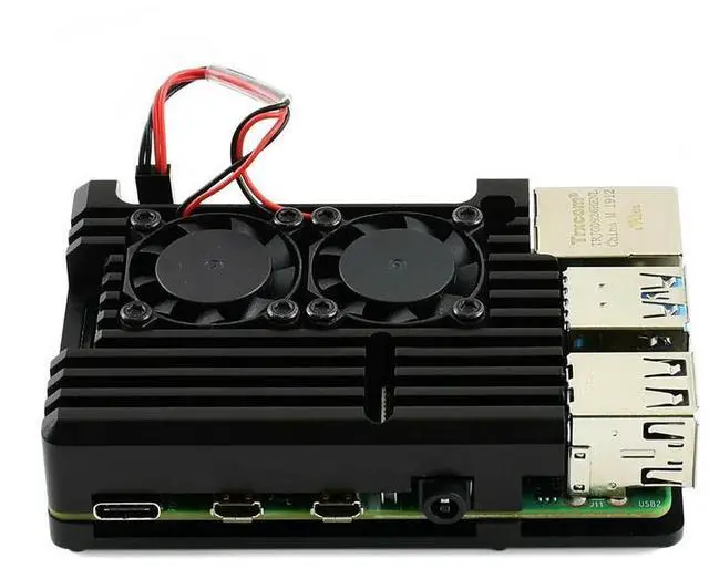 Alt view image 3 of 3 - Aluminium Alloy Case for Raspberry Pi 4 Model B Black Armour with Dual Cooling Fans