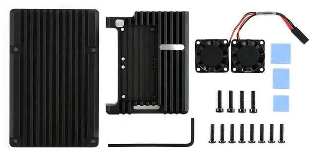 Alt view image 2 of 3 - Aluminium Alloy Case for Raspberry Pi 4 Model B Black Armour with Dual Cooling Fans